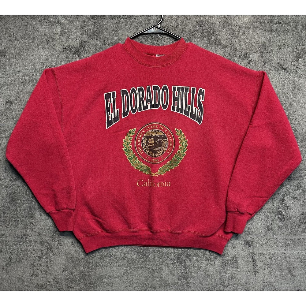 Vintage El Dorado Hills California Sweatshirt Men XL Red Crew Neck Long Sleeve
